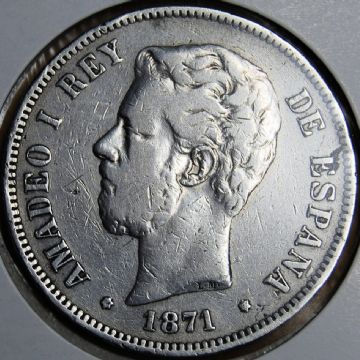 Descubre Madrid a través la moneda de Amadeo I de 5 pesetas de 1871 con un valor aproximado de 100 euros