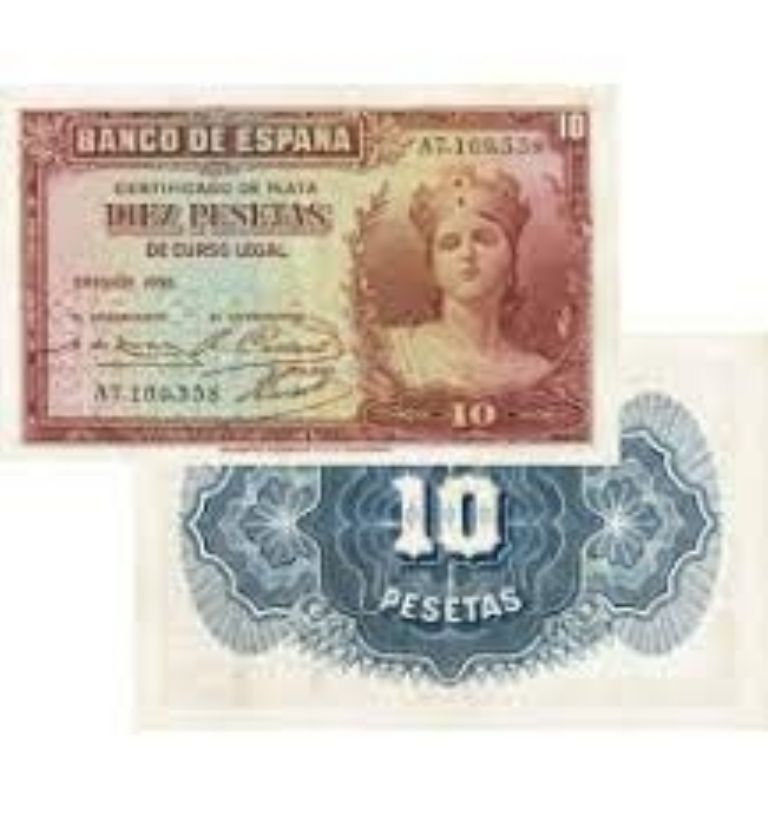 Reverso e inverso del billete de 10 pesetas
